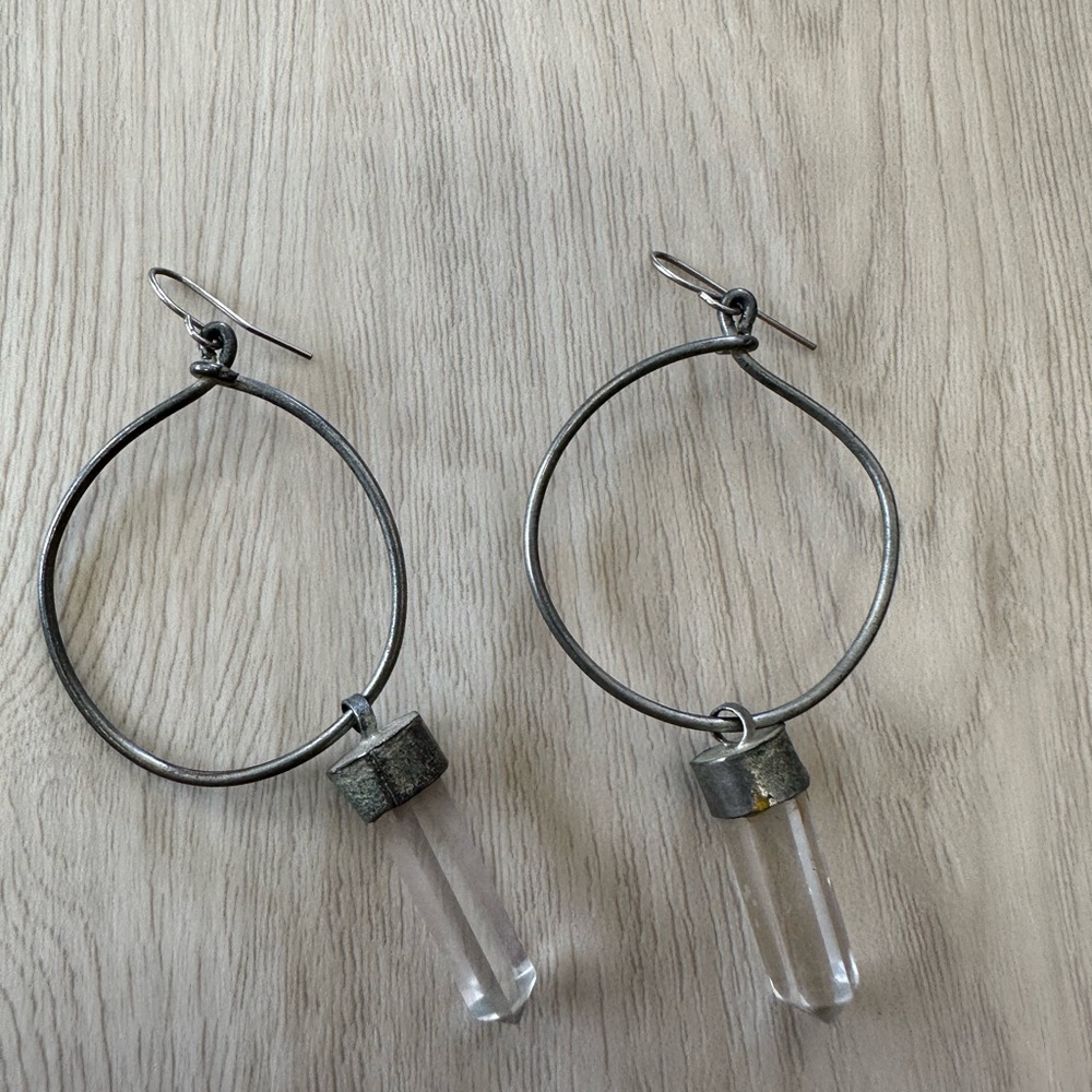 💙2 for $5 Silver and Clear Quartz Crystal Drop Earrings